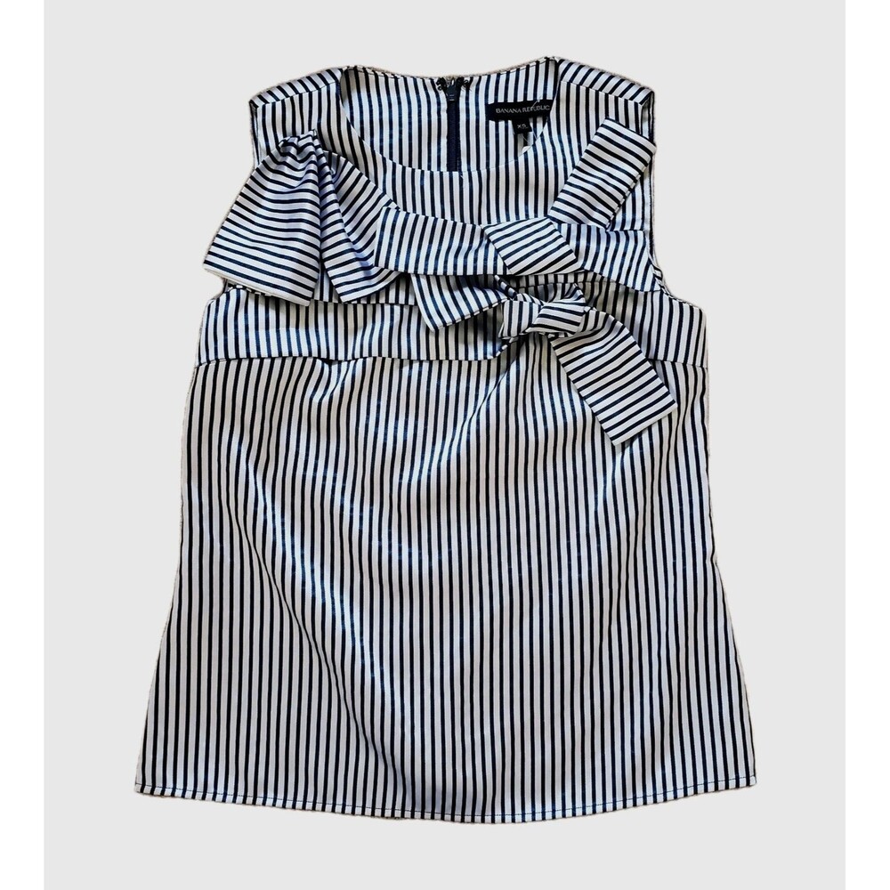 Banana Republic Women's Sleeveless Top Striped Front Bows Accent White Navy XS